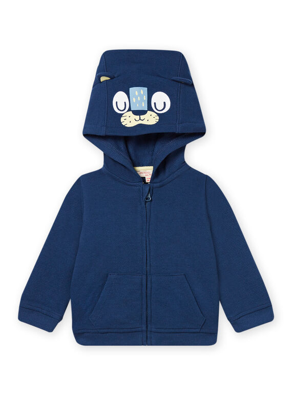 Casaco de malha com capuz azul com estampado pantera preta bebé menino NUJOGIL1 / 22SG1063GILC203