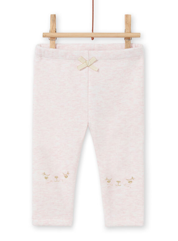 Leggings forrado rosa mesclado com padrões coelhos bordados bebé menina MIJOPANDOU3 / 21WG0912PAND314