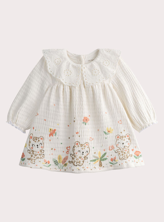 Vestido de bebé cru com gola em bordado inglês WOU1ROB / 25SF0371ROB005