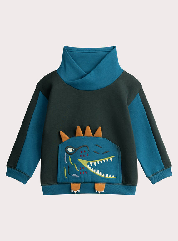 Moletom bicolor com gola cruzada com bolso animado para menino  VOKLISWE1 / 24W90241SWEG618