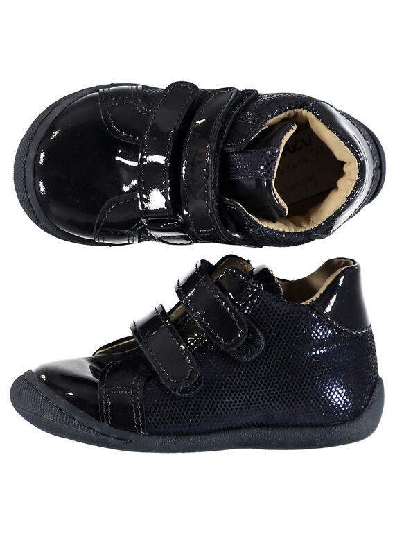 Botas flexíveis couro envernizado azul-marinho bebé menina GBFBOTIFLEV / 19WK37I3D0F070