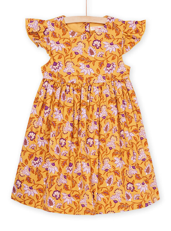 Vestido mostarda com mangas aos folhos RASOROB1 / 23S90122ROBB106