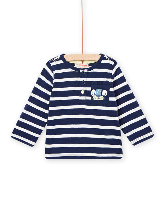 T-shirt azul-noite às riscas e estampado pantera bebé menino NUJOTUN2 / 22SG1072TML705