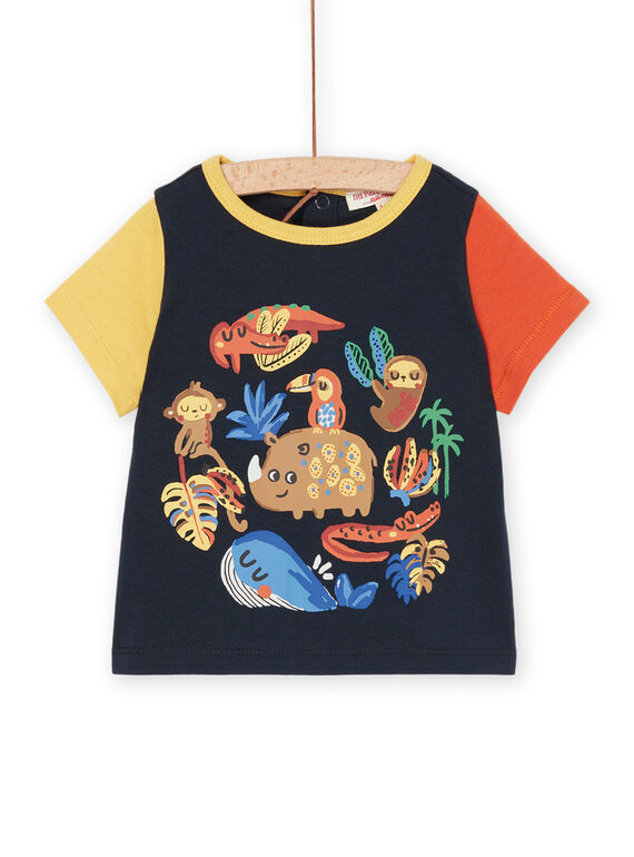 T-shirt azul-noite com mangas amarelo e laranja RUJUNTI1 / 23SG10U2TMC713