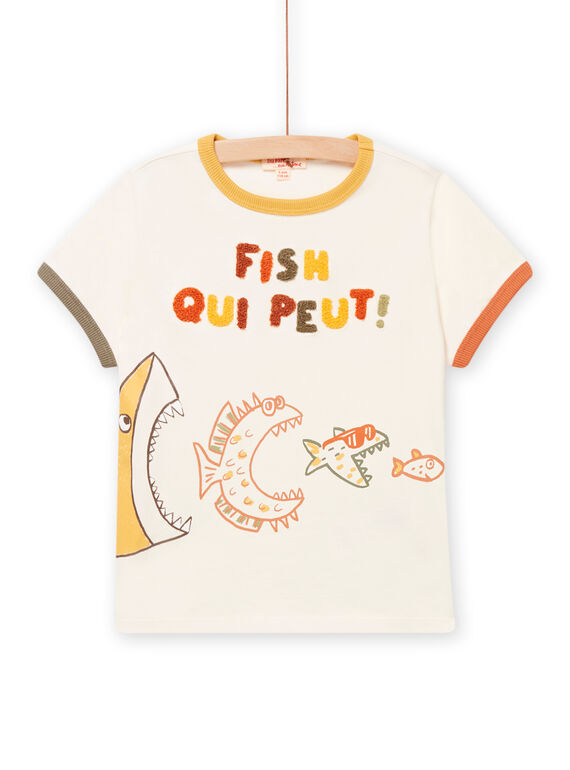T-shirt cor de osso com padrão de peixes menino NOVITI / 22S902M1TMC007