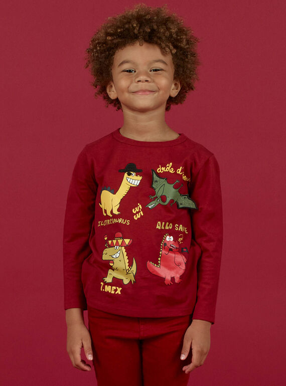 T-shirt mangas compridas vermelho bordô padrões dinossauros menino MOFUNTEE3 / 21W902M2TML511
