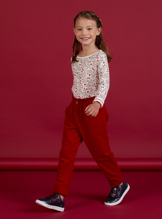 Calças estilo paperbag de veludo canelado vermelho menina MAFUNPANT2 / 21W901M1PANF504