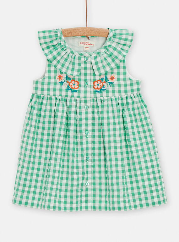 Vestido verde-hortelã estampado vichy bebé menina TICOROB2 / 24SG09N2ROB001
