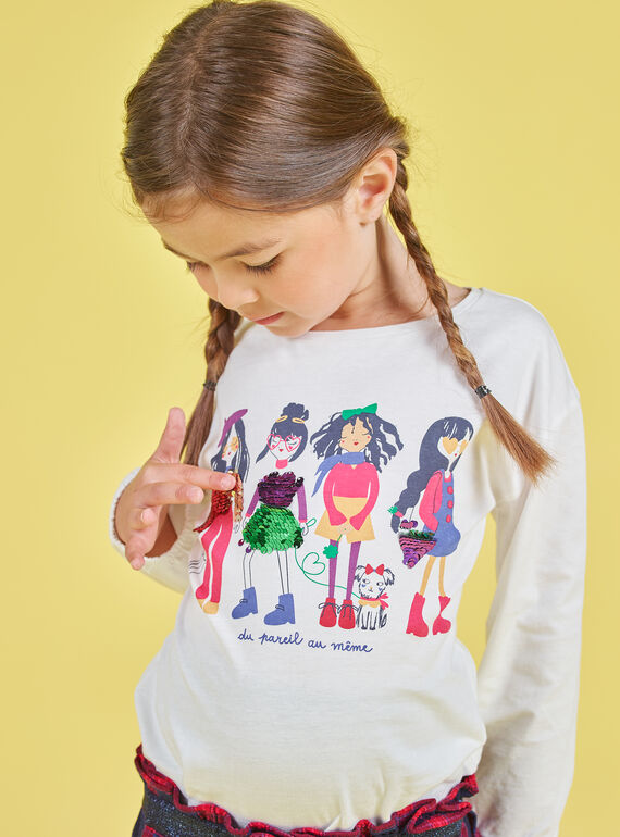 T-shirt de mangas volumosas cru com estampado de lantejoulas reversíveis menina MAMIXTEE4 / 21W901J5TML001