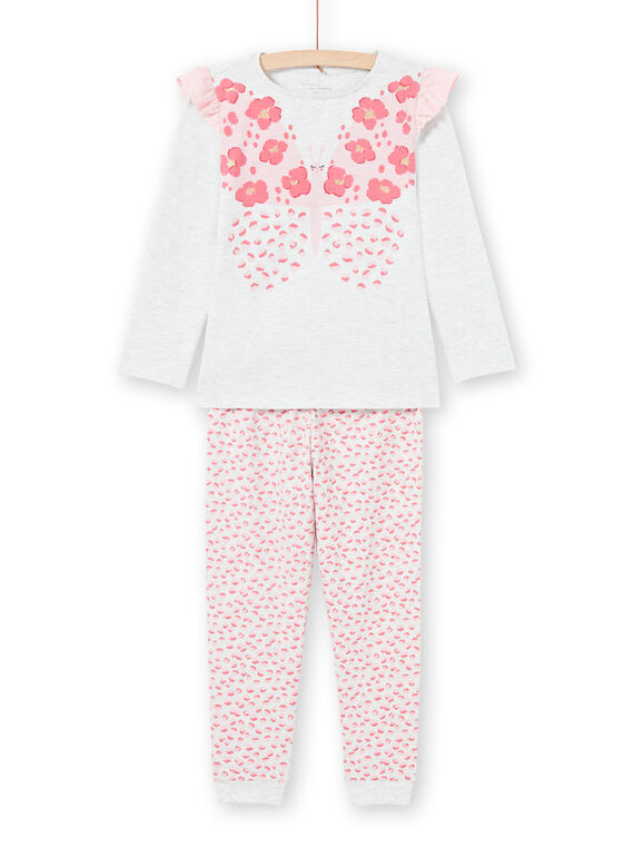 Conjunto pijama T-shirt e calças cru mesclado e rosa menina MEFAPYJFLY / 21WH1135PYJ006