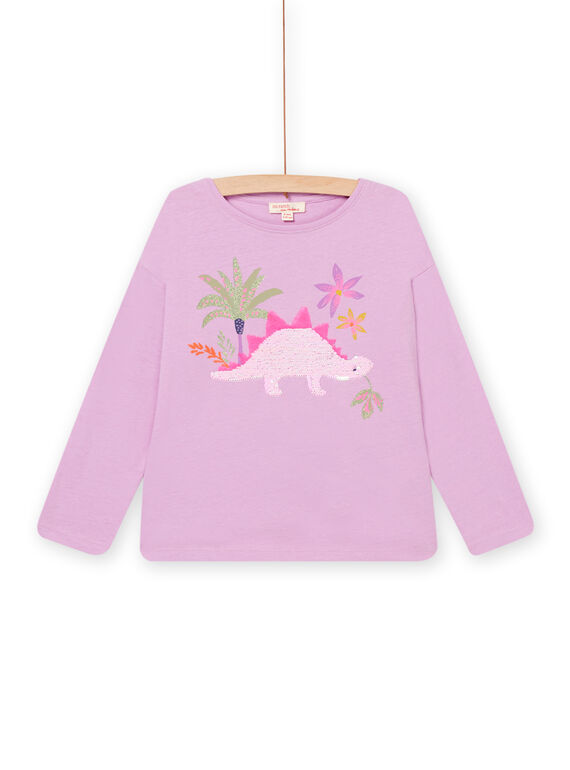 T-shirt de mangas compridas com estampado de dinossauro em lantejoulas mágicas violeta PAKATI2 / 22W901L1TML326