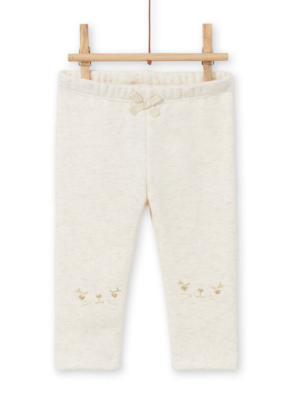 Leggings forrado bege mesclado com padrões coelhos bordados bebé menina MIJOPANDOU1 / 21WG0911PANA011
