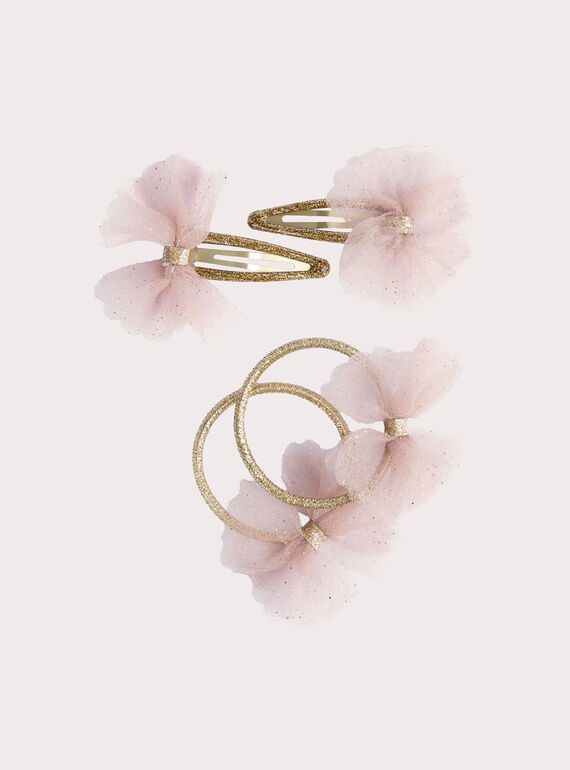 Conjunto de elásticos e presilhas de tule rosa para meninas VYAJOELA9 / 24WI01L4ELAK008