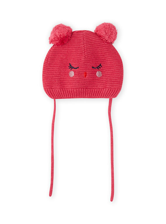 Gorro rosa vintage com padrão de gato e pompons bebé menina MYIFUNBON / 21WI0966BOND332