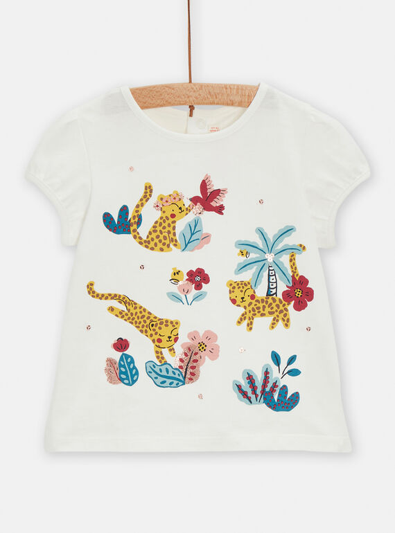 T-shirt branco com estampado de leopardos e flores bebé menina TICRITI / 24SG09L1TMC001