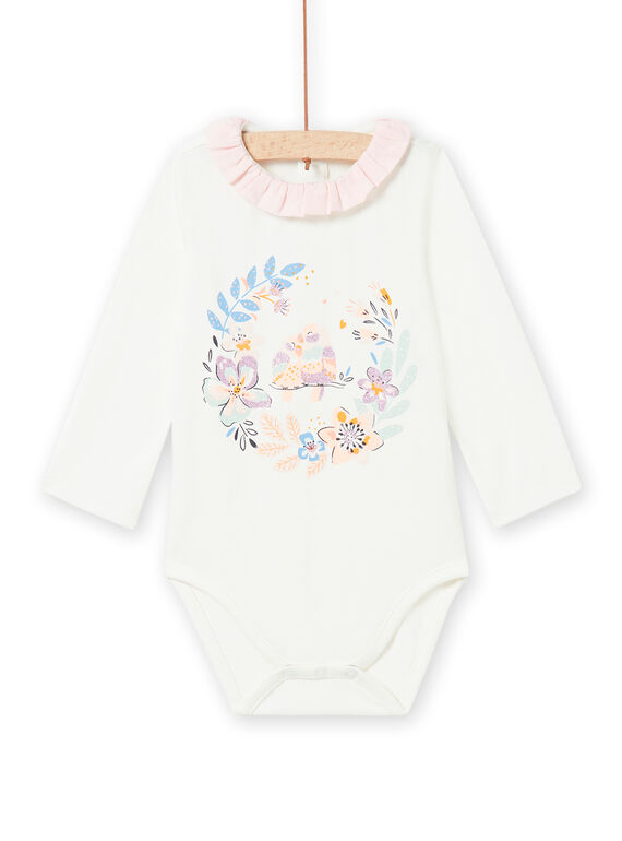 Body cru com gola aos folhos e padrão fantasia bebé menina NIMOBOD / 22SG09N1BOD001