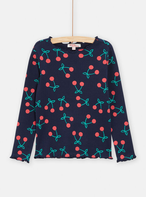 T-shirt azul-escuro com estampado cerejas menina TAJOTEE4 / 24S901B2TMLC205