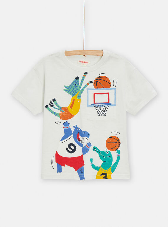 T-shirt branco com padrão de basquetebol menino TOCLUTI1 / 24S902O3TMC002