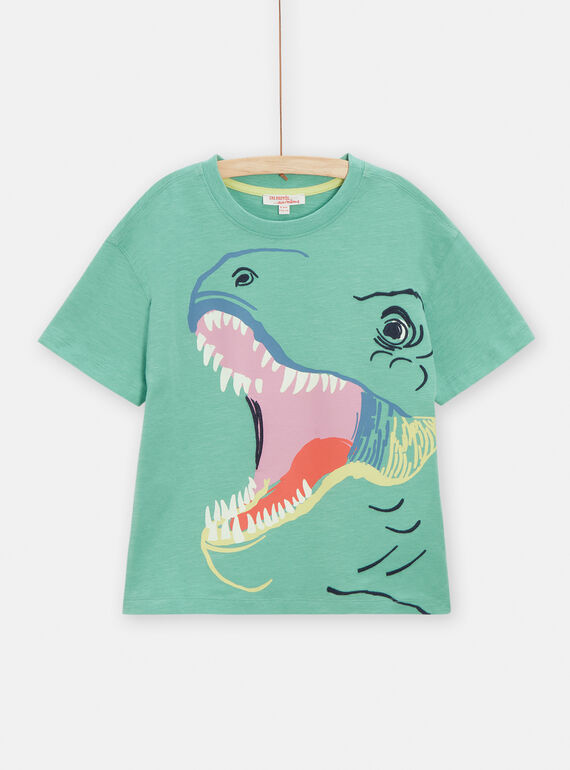 T-shirt verde-menta com padrão de dinossauros menino TOCOTI3 / 24S902N4TMC630