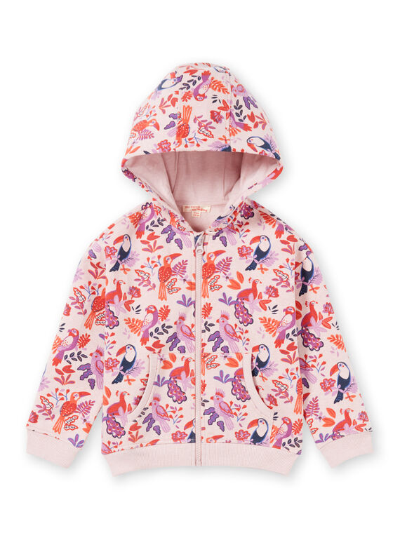 Sweat com capuz rosa e violeta com estampado de papagaios e florido menina MAJOHAUJOG3 / 21W90113JGHD314