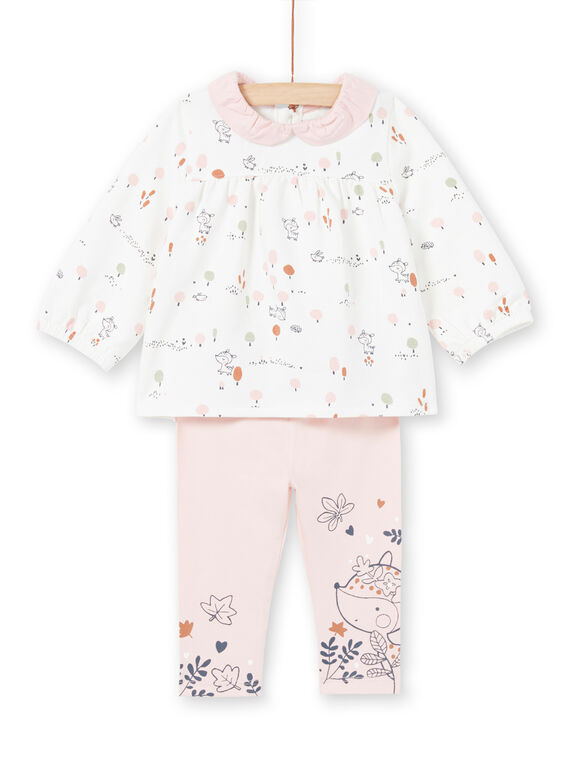 Camisa branca e leggings rosa estampado decorativo recém-nascido menina MOU1ENS2 / 21WF0341ENS001