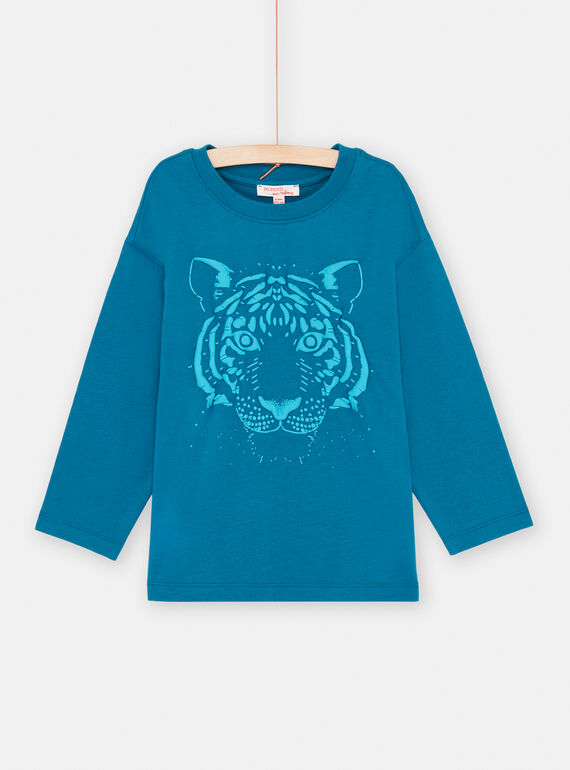 T-shirt turquesa com padrão de tigre menino SOJOTIEP3 / 23W902G2TMLC217