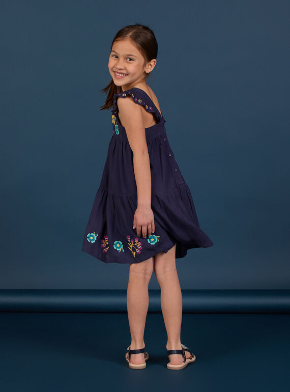 Vestido azul-marinho estampados flores coloridas criança menina LAMUMROB4 / 21S901Z2ROBC211