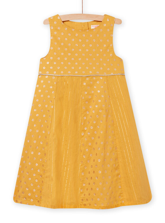 Vestido amarelo em véu de algodão às bolinhas iridescentes menina NABAROB1 / 22S90112ROBB107