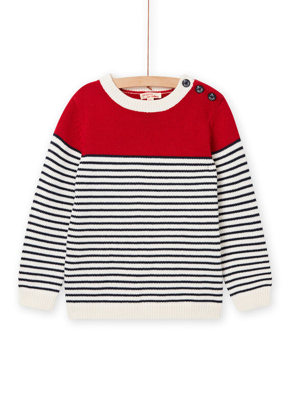Camisola marinheiro vermelho, cru e azul-noite em malha menino NOJOPUL3 / 22S90272PULF521