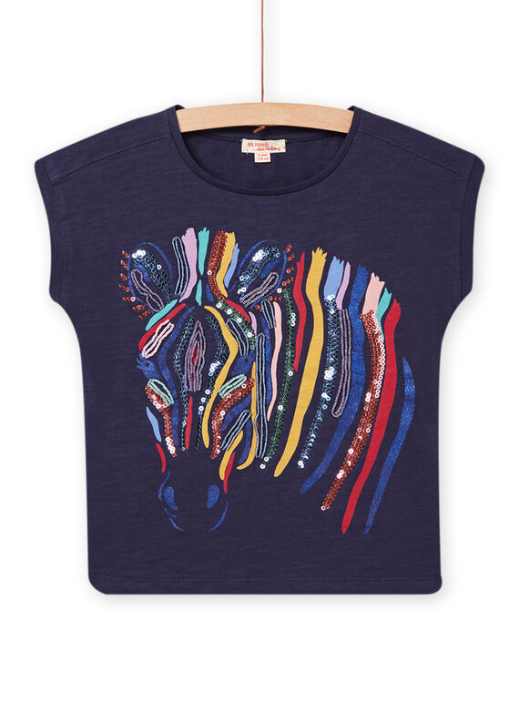 T-shirt azul-marinho com estampado zebra colorido menina NALUTI2 / 22S901P1TMC070