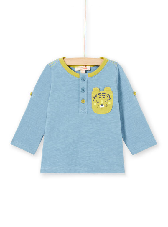 T-shirt azul de mangas compridas arregaçáveis bebé menino MUJOTUN1 / 21WG1021TML020