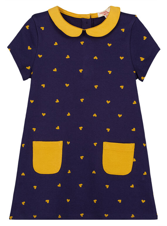 Vestido mangas curtas com gola peter pan, estampado às bolas amarelo e bolsos amarelos na parte inferior do vestido. GAJOROB2 / 19W90142D2F070