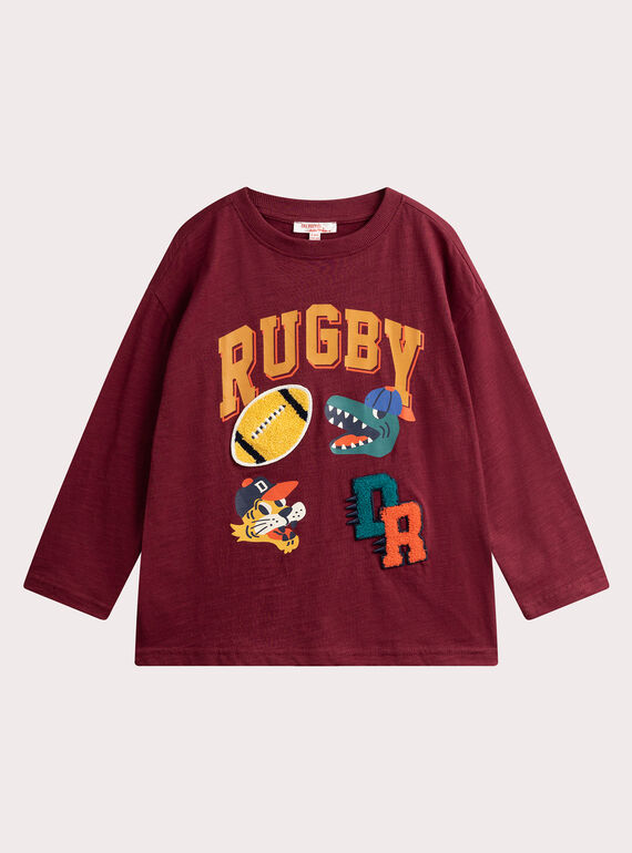 T-shirt bordeaux tema râguebi para rapaz VOKOTEE3 / 24W90232TML503