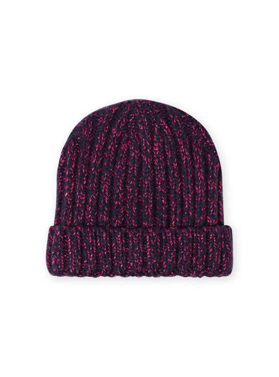 Gorro azul noite e rosa de malha chenille menina MYATUBON / 21WI0156BONC205
