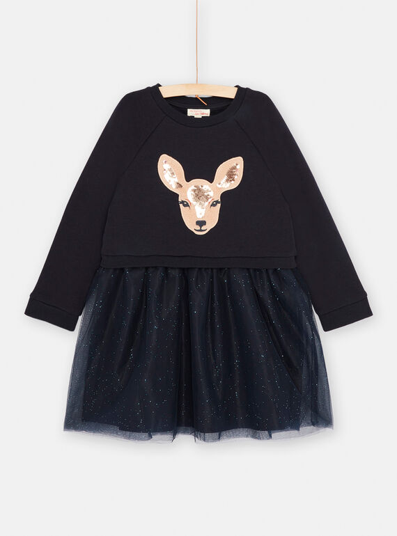 Vestido-sweat preto com animação de cabeça de veado para menina SAKHOROB2 / 23W901Q3ROBC243