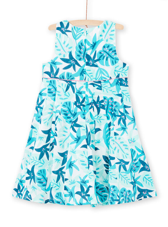 Vestido branco e azul estampado folhagem menina LAVEROB3 / 21S901Q1ROB001