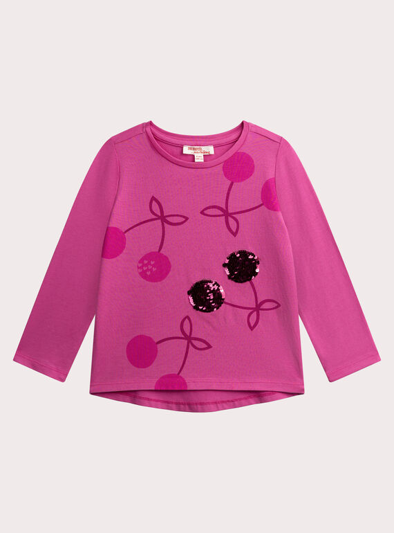 T-shirt rosa com estampa de cereja para menina  VAJOYTEE4 / 24W901I2TML030