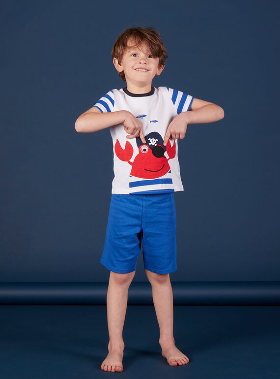 Pijama curto criança menino branco e azul JEGOPYCRAB / 20SH12U5PYJ000