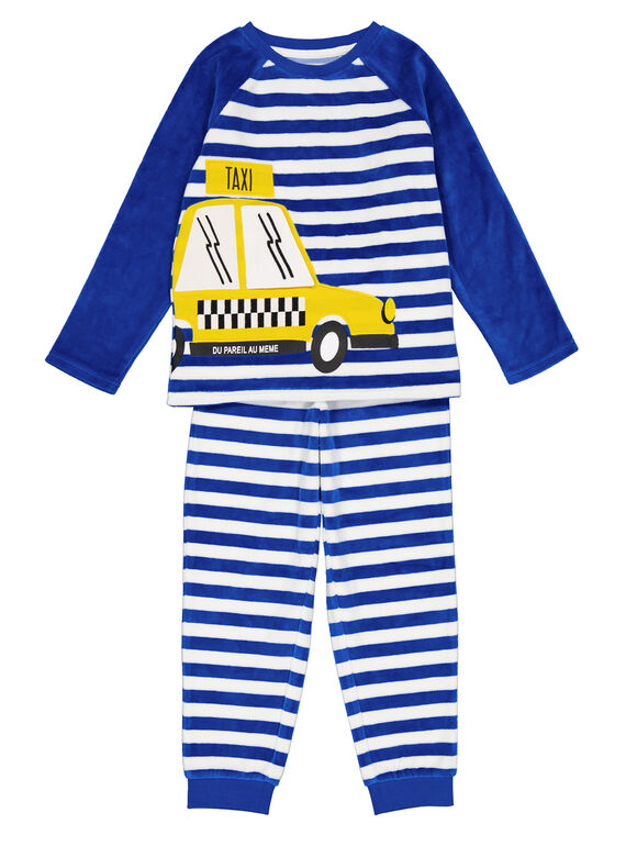 Pijama azul riscas em veludo criança menino GEGOPYJRAY / 19WH12N9PYJ217