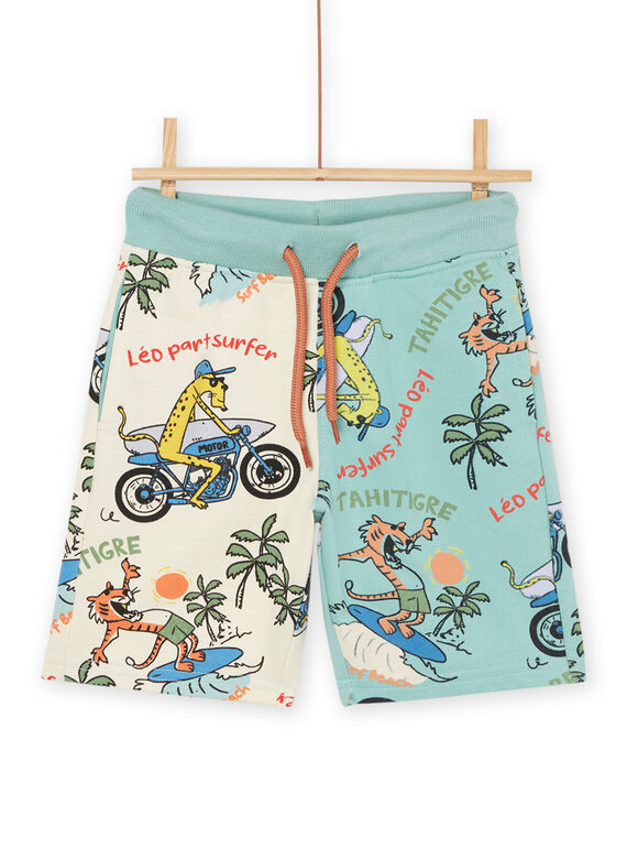 Bermudas de banho creme e turquesa com estampado de felinos surfistas ROEXOBER2 / 23S902V1BERA002