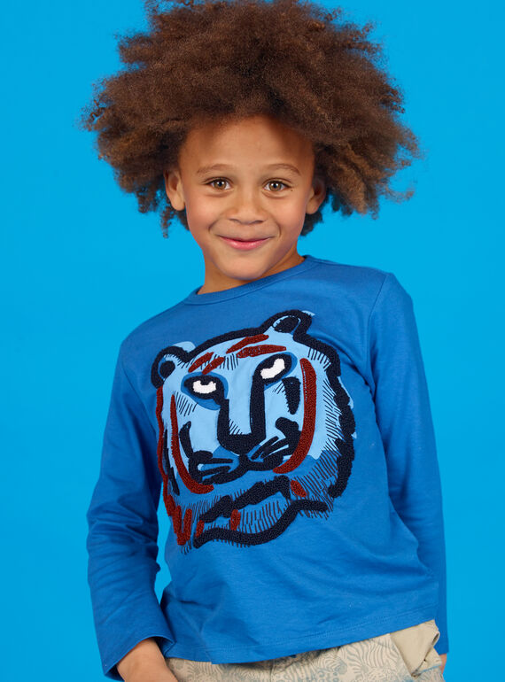 T-shirt azul em algodão menino LOBLETEE2 / 21S902J3TML702