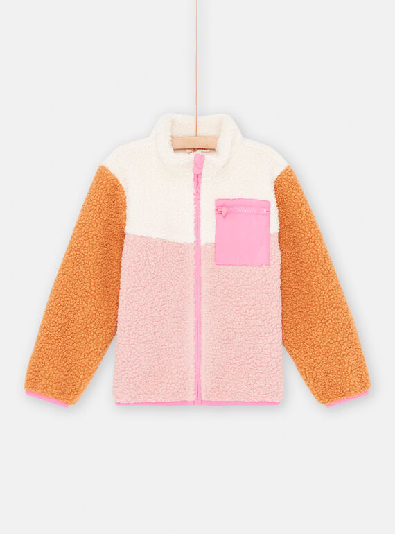 Casaco colorblock laranja, rosa e cru em sherpa menina SAJOCARF1 / 23W901M8CAR001