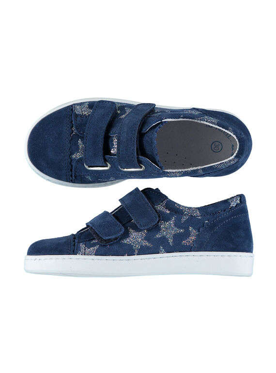 Sapatilhas citadinas em crosta de couro e estampado estrelas menina FFBASSTAR / 19SK3542D3FC218