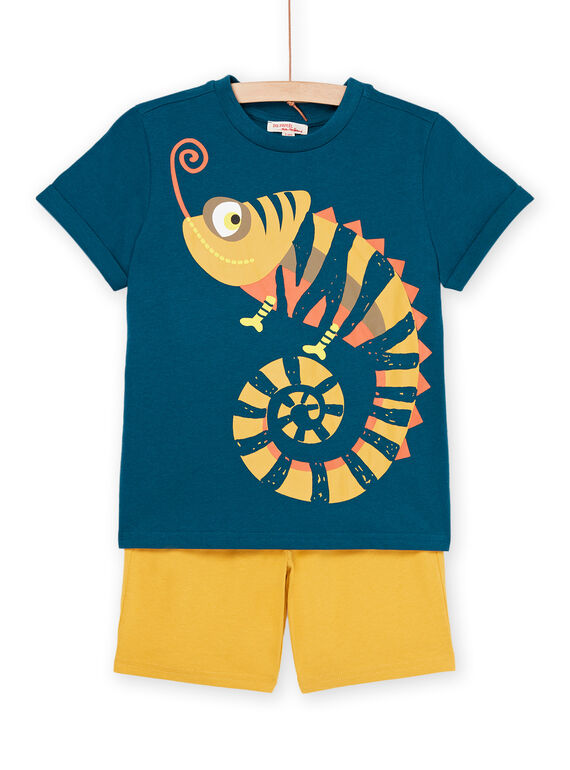 T-shirt azul com padrão de camaleão e bermudas amarelo ROPLAENS4 / 23S902P2ENSC217