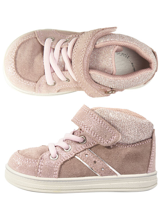 Sapatilhas elásticas crosta de couro rosa bebé menina GBFBASPINK / 19WK37I1D3F030