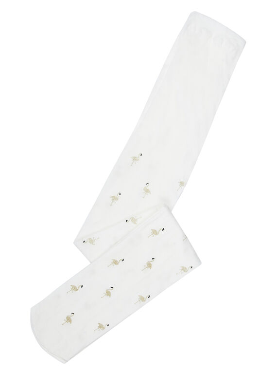 Collants menina em poliamida branco com estampado flamingos glitter JYAPOECOL / 20SI01G1COL000