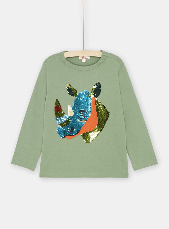 T-shirt verde com lantejoulas reversíveis menino SOKYOTEE3 / 23W902I2TMLG606