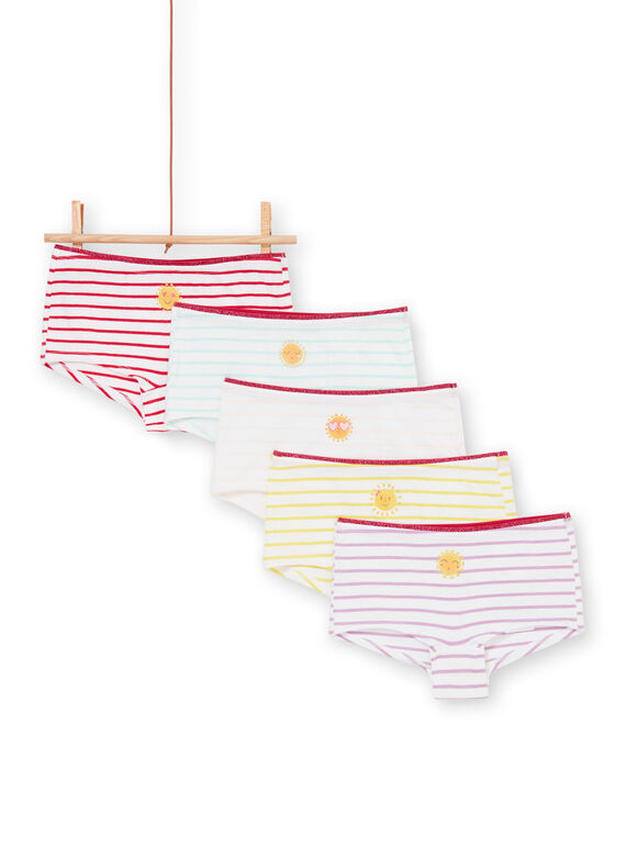 Lote de 5 shorties vermelho, branco e amarelo às riscas criança menina LEFAHOTSEM / 21SH1125SHY000
