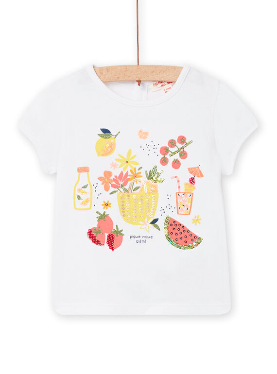 T-shirt branca com padrão decorativo e lantejoulas bebé menina NIHOTI / 22SG09T1TMC000