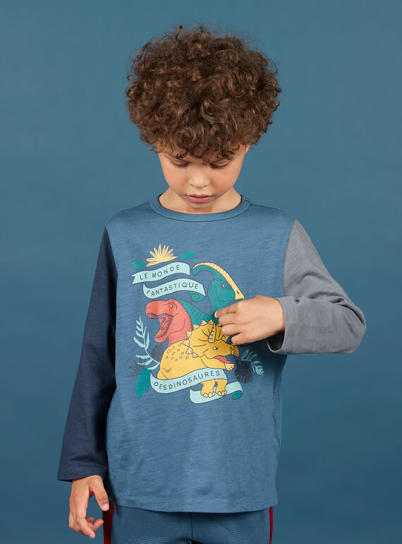 T-shirt de mangas compridas azul padrões dinossauros menino MOPATEE2 / 21W902H2TML219